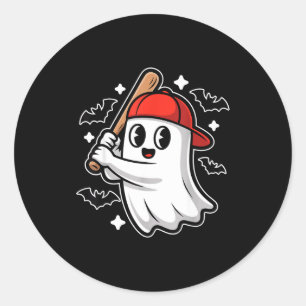Griezelige Halloween Geest En Vleermuizen Honkbal  Ronde Sticker