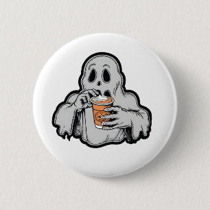 Griezelige Halloween Geest Slurpende Pompoen latte Ronde Button 5,7 Cm