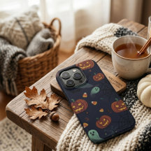 Griezelige Halloween-geesten en pompoenen telefoon