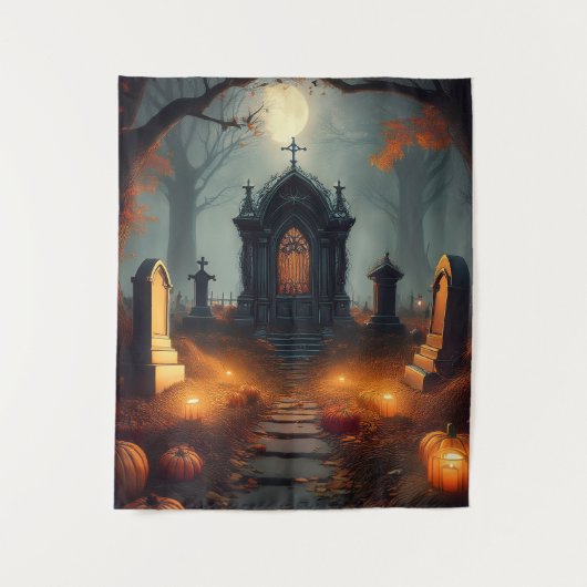Griezelige Halloween Geheime Begraafplaats Wandkleed (Voorkant)
