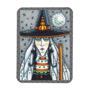 GRIEZELIGE HALLOWEEN HECX, MET ZWARTE KAT SIERADEN MAGNEET