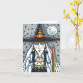 GRIEZELIGE HALLOWEEN Hek, ZWARTE KAT OORBELLEN Bla Kaart (Gele Bloem)