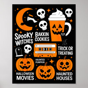 Griezelige halloween heks pompoen donkere kat retr poster