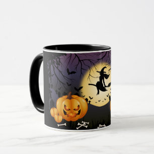 Griezelige Halloween Heks Pompoenen Vollemaan Koff Mok