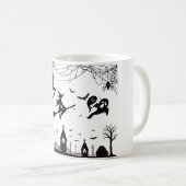 Griezelige Halloween Heks & Vleermuizen Patroon Mo Koffiemok (Voorkant rechts)