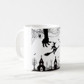 Griezelige Halloween Heks & Vleermuizen Patroon Mo Koffiemok (Voorkant links)