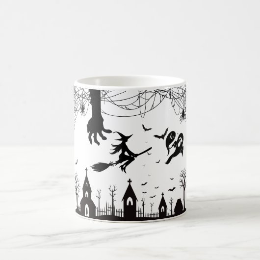 Griezelige Halloween Heks & Vleermuizen Patroon Mo Koffiemok (Center)