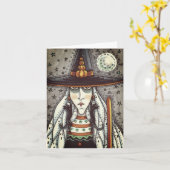 GRIEZELIGE HALLOWEEN HEKS, ZWARTE KAT OORBELLEN Bl Kaart (Gele Bloem)