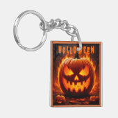 Griezelige Halloween Jack-O'-Lantern met Vlam Sleutelhanger (Voorkant Links)