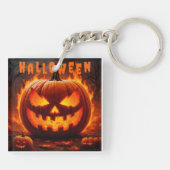 Griezelige Halloween Jack-O'-Lantern met Vlam Sleutelhanger (Achterkant)
