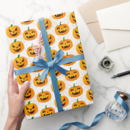 Griezelige Halloween Jack O Lantern Wit Oranje Cadeaupapier