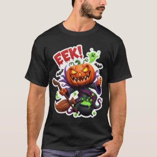 Griezelige Halloween jackolantern heks met bezem c T-shirt