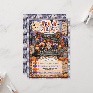 Griezelige Halloween-kabouters Trunk or Treat-fees Kaart