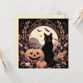 Griezelige Halloween Kat en Jack-o'lantern Kaart (Voorkant / Achterkant in situ)