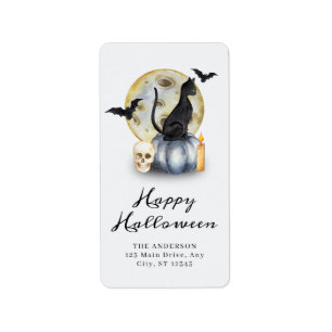 Griezelige Halloween Kat Pompoen Etiket