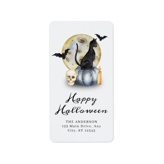 Griezelige Halloween Kat Pompoen Etiket (Voorkant)