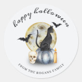 Griezelige Halloween Kat Pompoen Ronde Sticker (Voorkant)