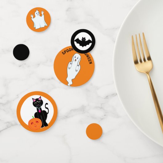 Griezelige Halloween kat, pompoen, spoken & vleerm Confetti (Groep)