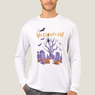 Griezelige Halloween Kerkhof Pompoenen Vleermuis B Tri-Blend Shirt