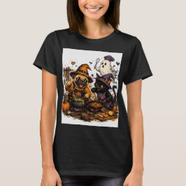 Griezelige Halloween-keuken – Pug & Zwarte Kat Kok T-shirt