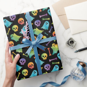 Griezelige Halloween Kleurrijke Schedels Botten Sc Cadeaupapier