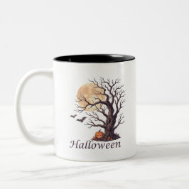 Griezelige Halloween Kromme Boom Jack-o'-Lantern Tweekleurige Koffiemok