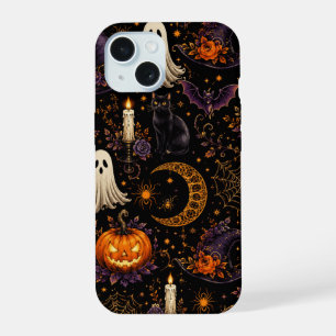 Griezelige Halloween Nacht Pompoen & Geest Patroon iPhone 15 Case