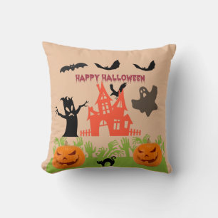 Griezelige Halloween oranje-tanige gloed Kussen