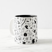 griezelige halloween party doodle tweekleurige koffiemok (Voorkant links)