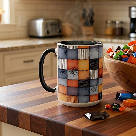Griezelige Halloween Patchwork Twee-Tons Koffiemok Mok