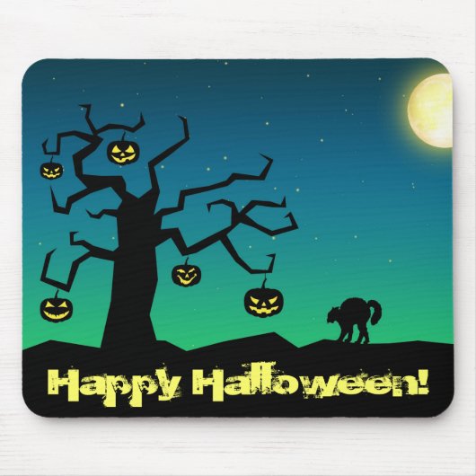 Griezelige Halloween Pompoen Boom - Muismat (Voorkant)