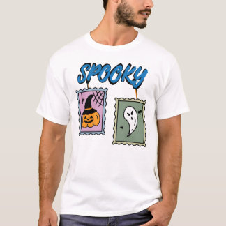 Griezelige Halloween pompoen en spook vintage post T-shirt