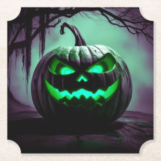 Griezelige Halloween pompoen in donker paarse Onde Kartonnen Onderzetters
