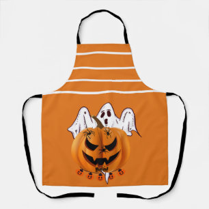 Griezelige Halloween Pompoen met Geest en Spin Ont Schort