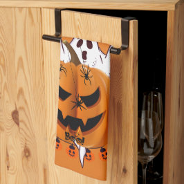 Griezelige Halloween Pompoen met Geest en Spin Ont Theedoek