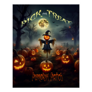 Griezelige Halloween Pompoen Patch Perfect Poster