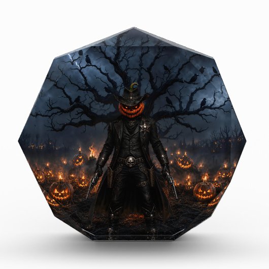 Griezelige Halloween Pompoen Sheriff Cowboy Blikse Fotoblokken (Voorkant)