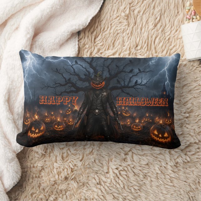 Griezelige Halloween Pompoen Sheriff Cowboy Blikse Kussen (Deken)