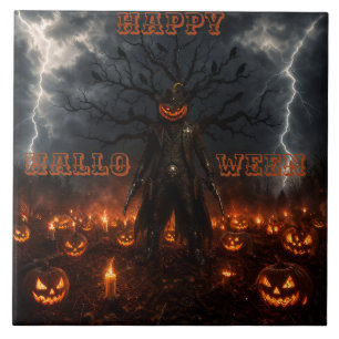Griezelige Halloween Pompoen Sheriff Cowboy Blikse Tegeltje