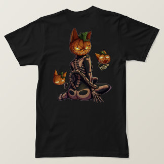 Griezelige Halloween Pompoen Skelet Kat T-shirt