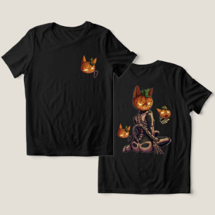 Griezelige Halloween Pompoen Skelet Kat Tri-Blend Shirt
