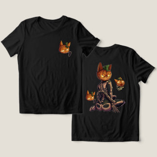 Griezelige Halloween Pompoen Skelet Kat Tri-Blend Shirt