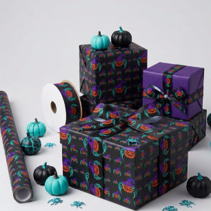 Griezelige Halloween Pompoen Spin en Heksenhoed Ku Cadeaupapier
