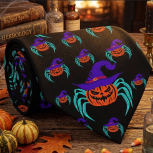 Griezelige Halloween Pompoen Spin en Heksenhoed Ku Stropdas
