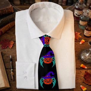 Griezelige Halloween Pompoen Spin en Heksenhoed Ku Stropdas