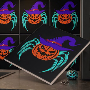 Griezelige Halloween Pompoen Spin en Heksenhoed Ku Tegeltje