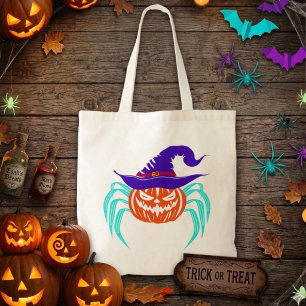 Griezelige Halloween Pompoen Spin en Heksenhoed Ku Tote Bag
