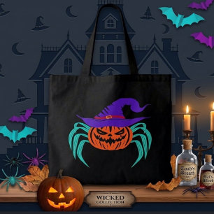 Griezelige Halloween Pompoen Spin en Heksenhoed Ku Tote Bag