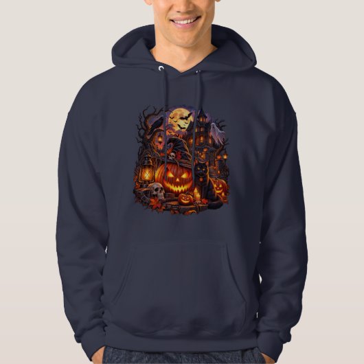 Griezelige Halloween Pompoen Zwarte Kat Pullover H (Voorkant)