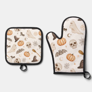 Griezelige Halloween Pompoenen & Geesten Ovenwant & Pannenlap Set